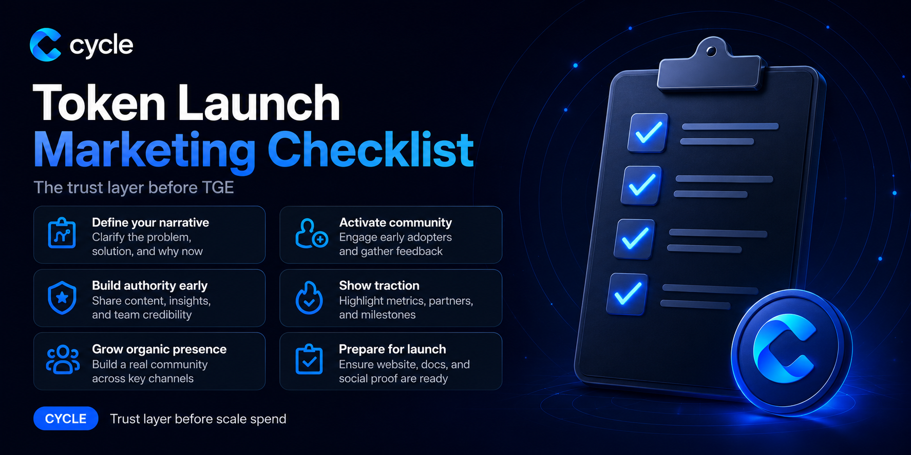 Token Launch Marketing Checklist: The Trust Layer Before TGE | CYCLE Blog
