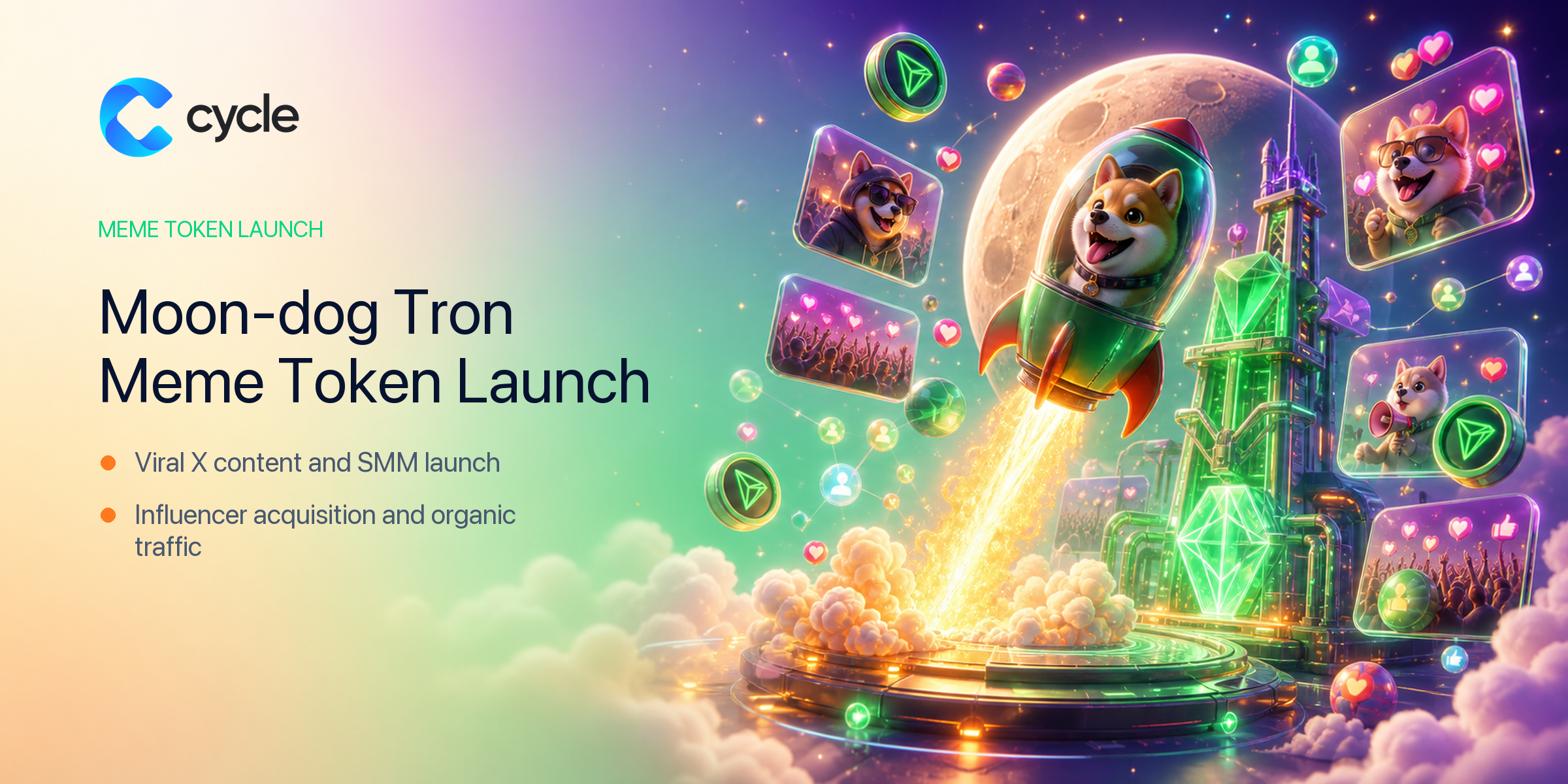 Moon-dog Tron Meme Token Launch case study cover by CYCLE